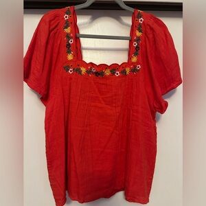 Sézane Embroidered Red/Orange Women's Top